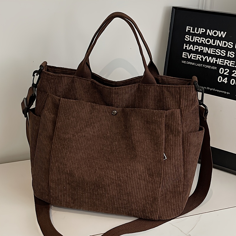 TEMU Lightweight Corduroy Large-capacity Multi-pocket Shoulder Bag, A Versatile Casual Handbag For Women, Suitable For School, Work, And Travel. In 4