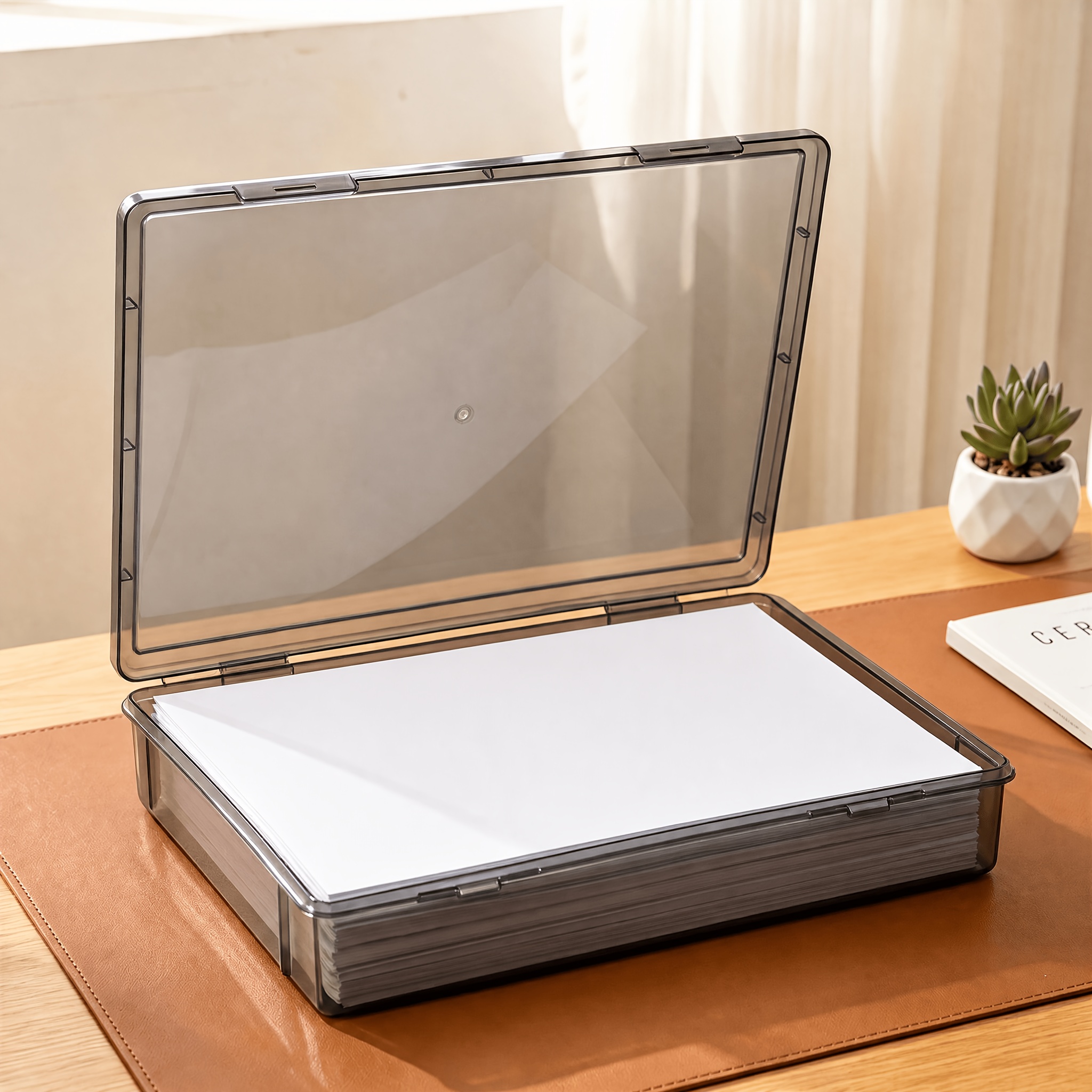 TEMU A3 Extra-large Clear Plastic File Storage Box With Lid, Dust-proof Flat Desktop Organizer, Large-size Storage Box For Drawing Paper, Blueprints,