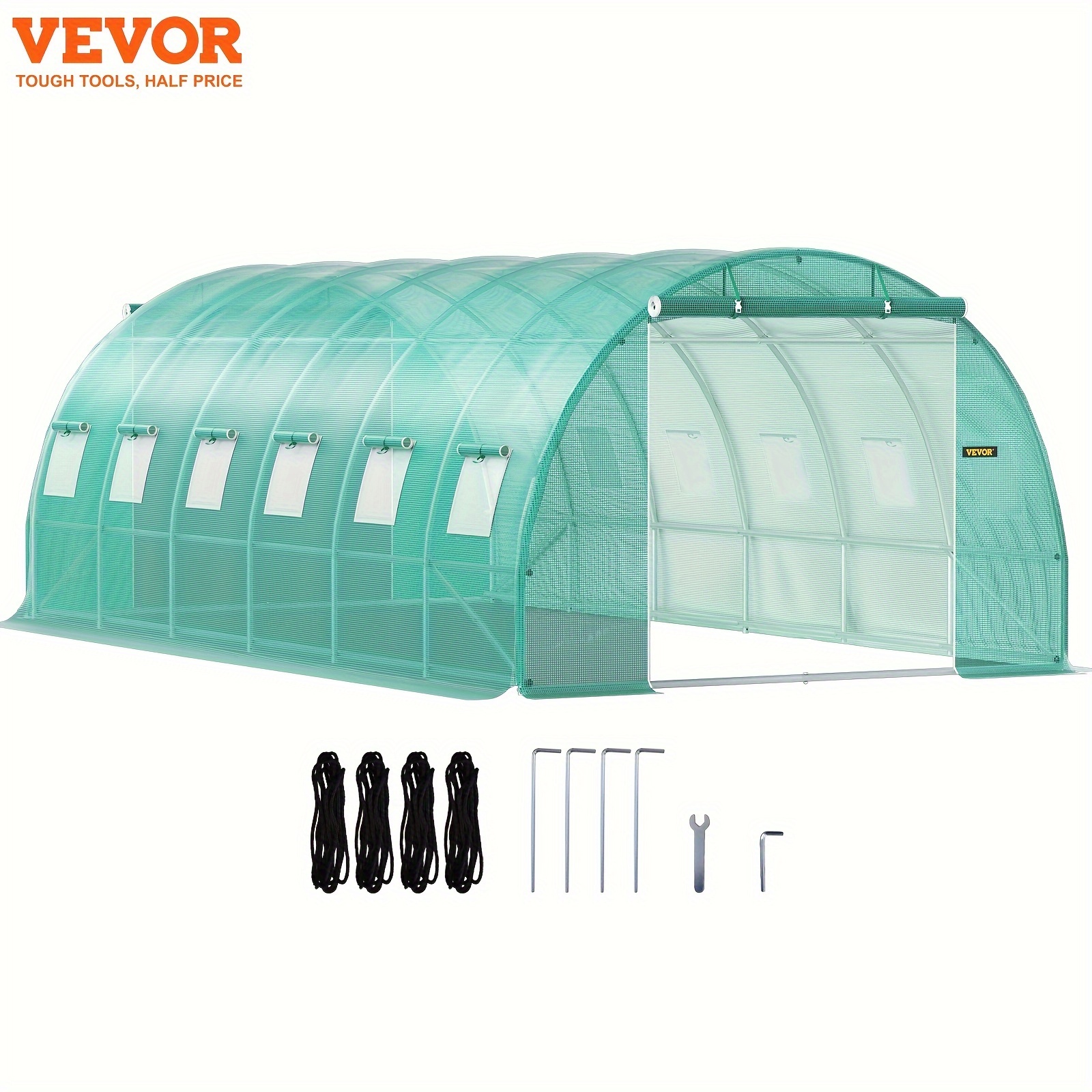 

Walk In Tunnel Greenhouse, 20 X 10 X 7 Ft Portable Plant Hot House W/ Galvanized Steel Hoops, 3 Top Beams, Diagonal Poles, 2 Zippered Doors & 12 Roll-up Windows, Green