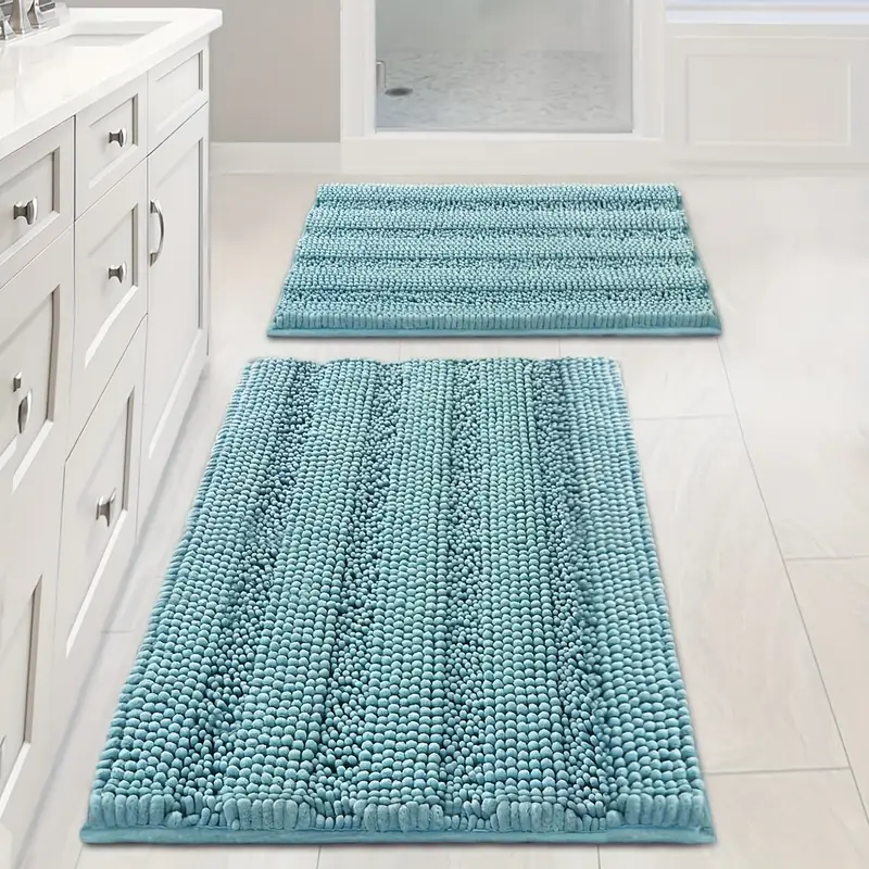bathroom rugs bath mat set of 2 extra thick chenille striped pattern shaggy bath rugs for bath room non skid bath mats for bathroom floor 32 x 20 plus 24 x 17 inches Product details 4