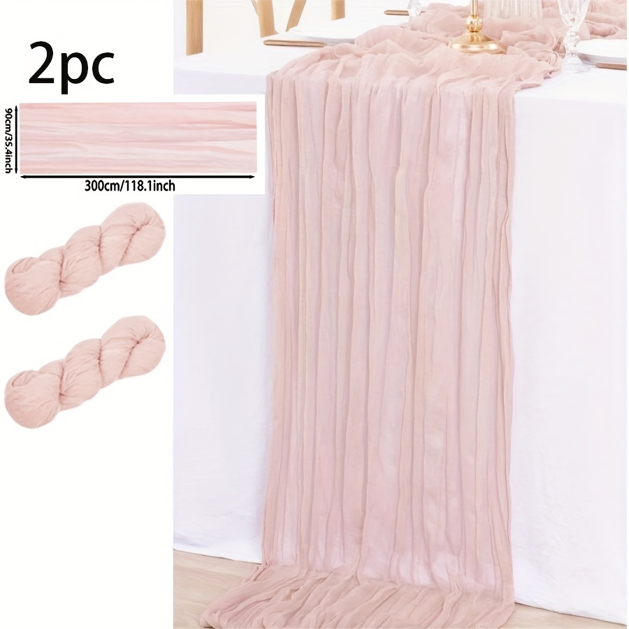 TEMU 2-pack Romantic Wedding And Baby Shower Decor, Polyester Rectangular Gauze Table Runner, Light Pink Cheesecloth Tablecloth For Bridal Shower, Bohemian Dining Table Decoration