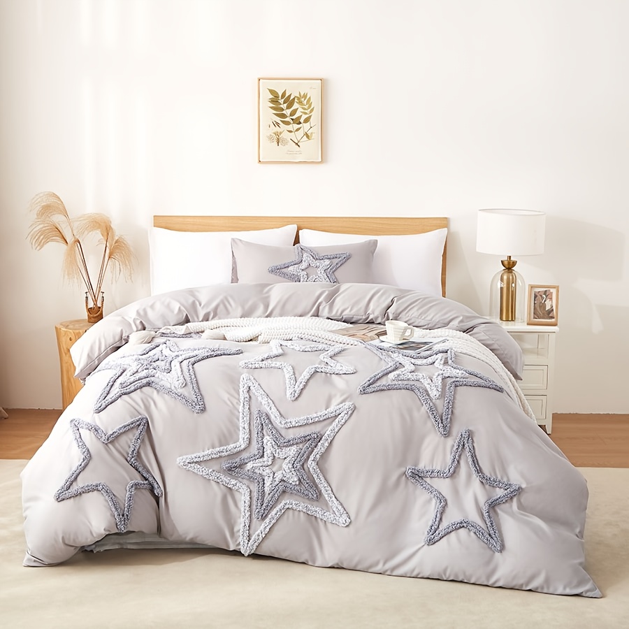 TEMU Parure de lit 2/3 pièces style nordique bohème à motif étoiles colorées capitonnées, en microfibre douce capitonnée, ensemble de /3 pièces avec