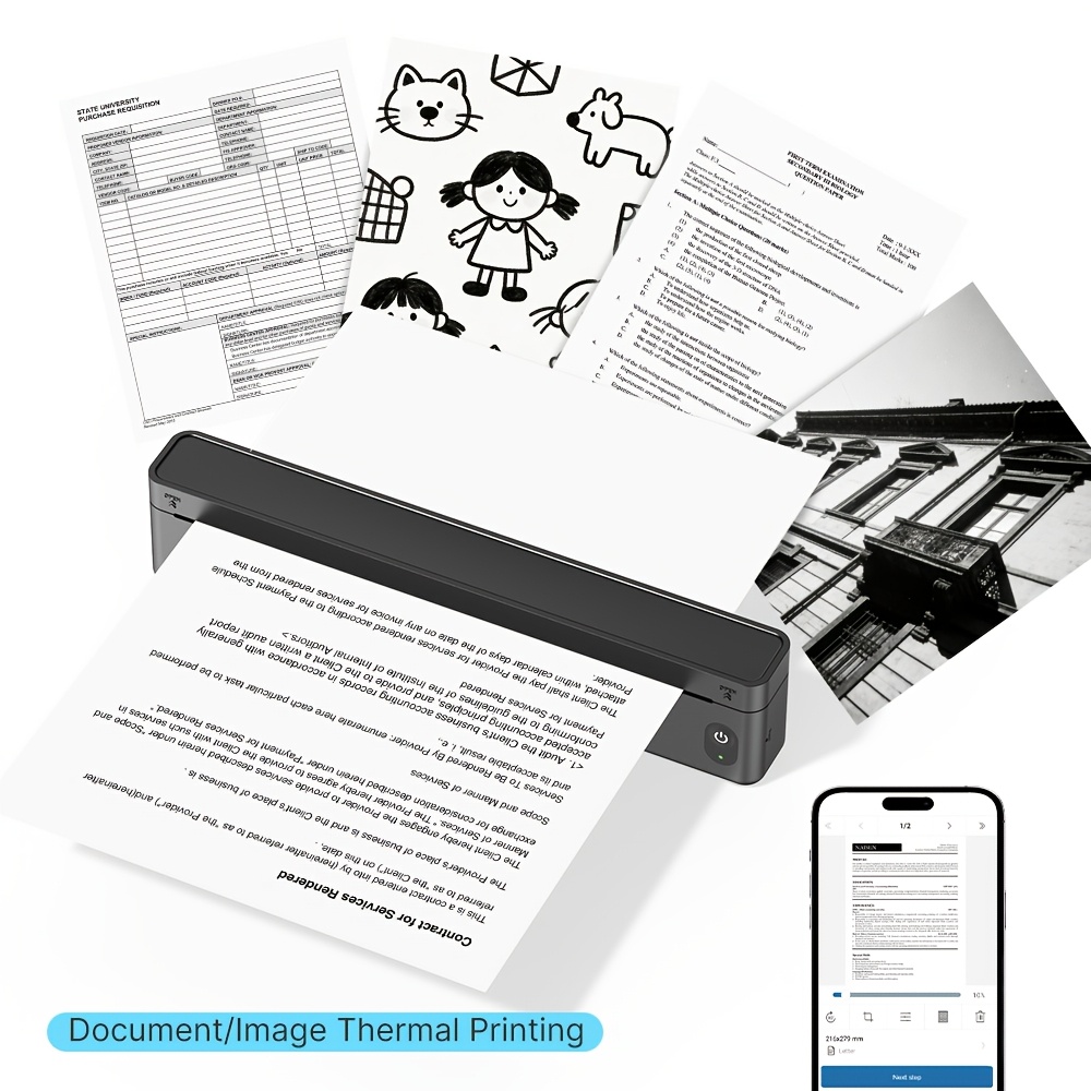 Image of A10a Inkless Portable Printer, Portable Printers Wireless, Thermal Printer For Phone Laptop, Mobile Printer For Office , Support 8.5'' X 11'' & A4 Thermal Paper
