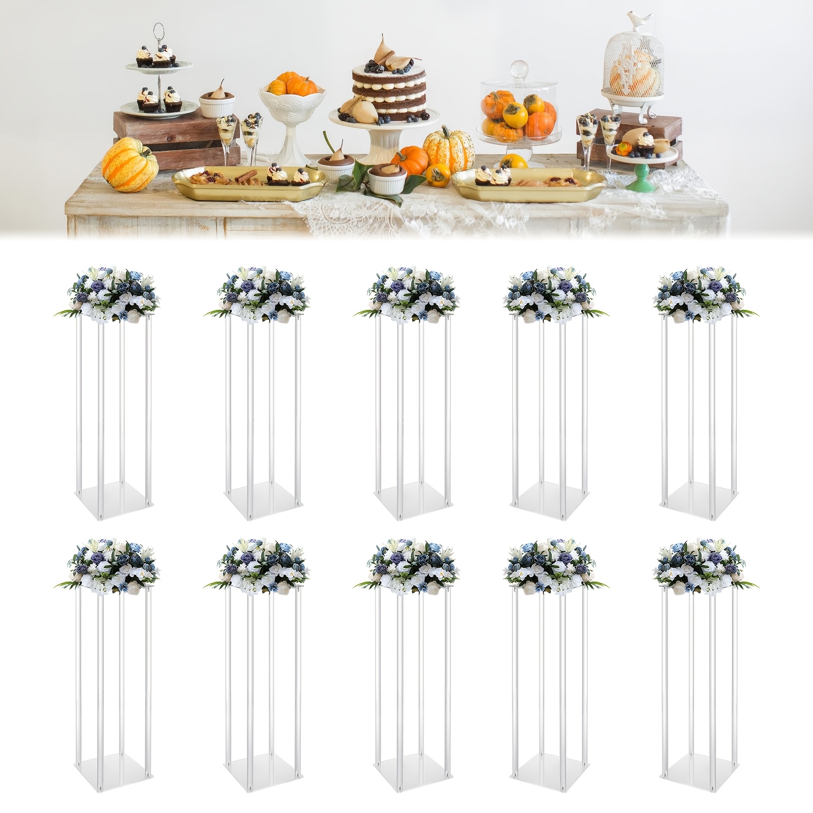 

10 Pcs Clear Stand Set, 23.62in Table Top Decoration Stand, Display Stand For Lawn Banquet Decor