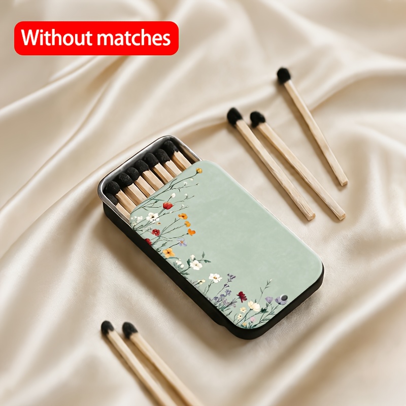 TEMU 1pc Delicate Floral Border Metal Matchbox, Simple And Portable Retro Matchbox, Compact Slide-open Metal Box, Decorative Storage Box For Daily