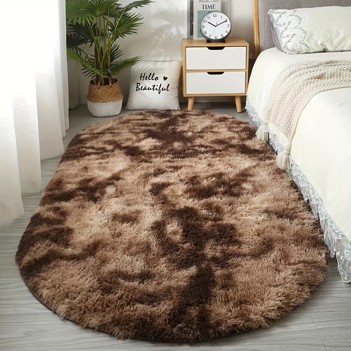 

Oval Area Rug For Bedroom And Living Room - Soft Polyester Hand Washable Bedside Mat