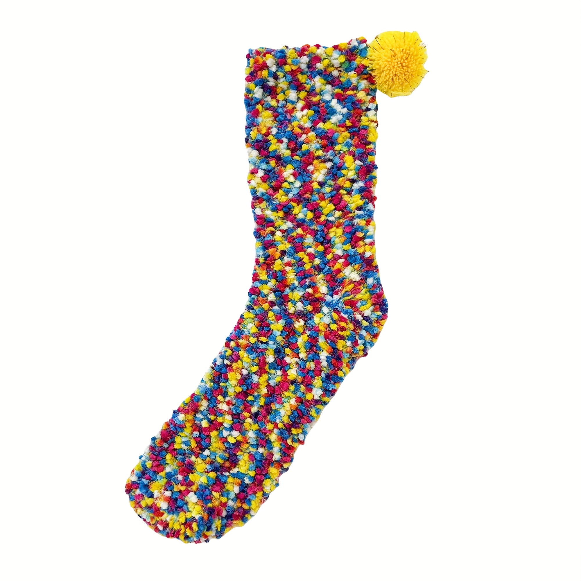 TEMU A Pair Of Thickened Warm Colorful Pompom Coral Fleece Cake Socks Floor Socks