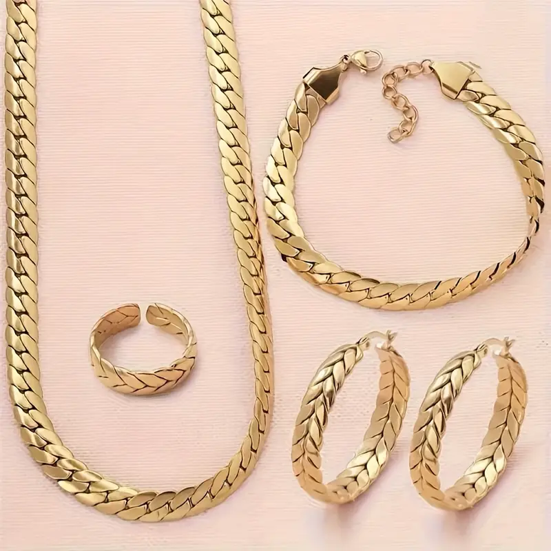 a   jewelry 4pcs set bracelet necklace ring earrings fashionable 923 silvery 18k golden plated suitable for ladies friends wife daughter suitable for birthdays anniversaries valentines day   with an elegant gift box Product details 1