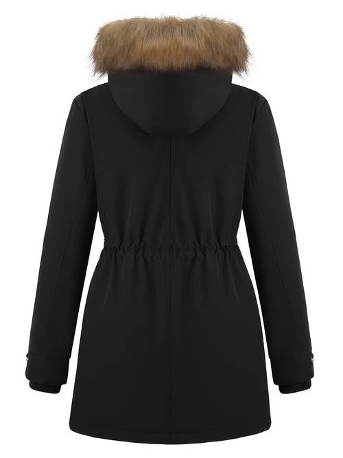 womens hooded winter parka coat with removable fur trim windproof puffer jacket hip length with multiple pockets cozy insulated for outdoor and everyday use multi function pockets