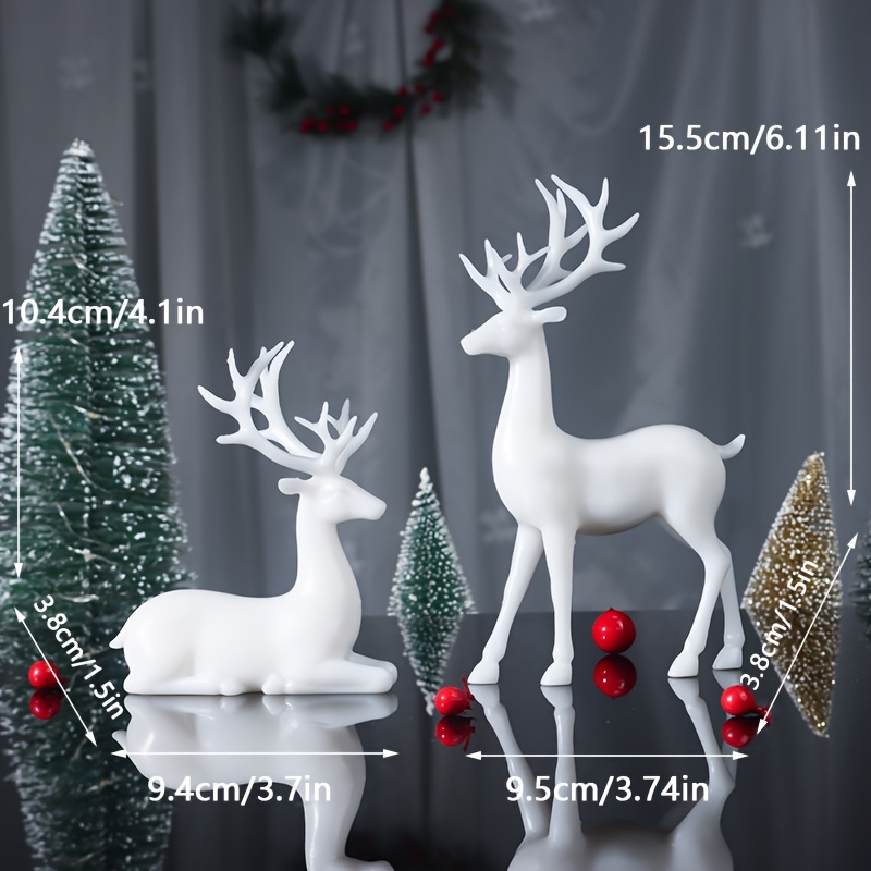 TEMU Contemporary, Elegant 2pcs Set Of Creamy Figurines - Christmas, Thanksgiving & New Year Decor , Ideal For Living Room & Fireplace Display , No