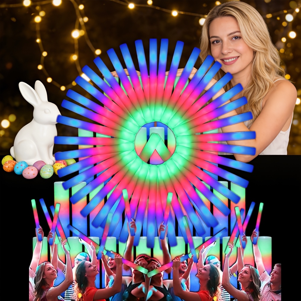 TEMU 100pcs13.8inch 3 Led Glow Sticks Multi-item Party Favor Packs For Wedding, Bulk Durable Craft Sticks For Handicrafts, Led Light Sticks With 3