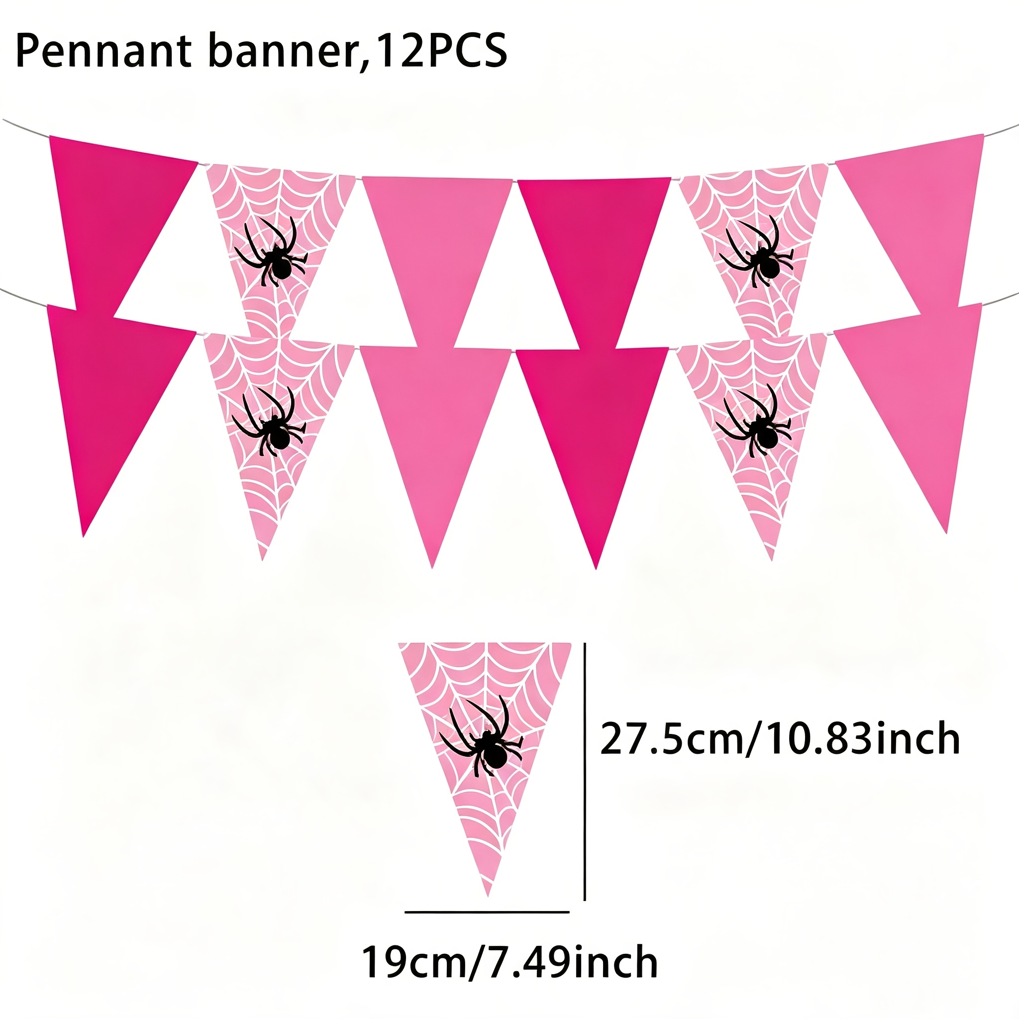 TEMU 12 stuks Roze Spinnenweb Driehoekige Banners, Halloween Feest Vlaggen voor Muurdecoratie, Winkelraam Sfeer Setup, Trendy Stijl Vakantie Feest