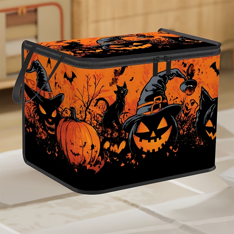 TEMU 1 Extra-large Foldable Zippered Storage Box With Halloween Pumpkin And . Suitable For Storing Clothes, Pants, And Bedding. Suitable For Holiday