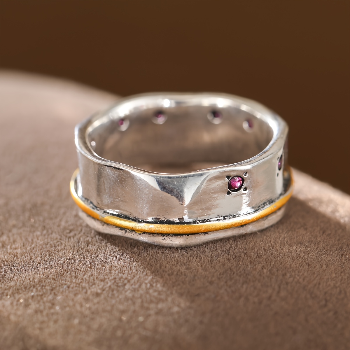 Women's Retro Distressed Two-Tone Wide Band Ring