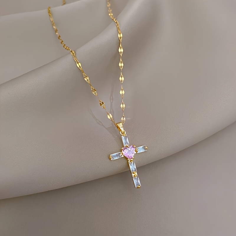 Light Luxury Cross Heart Pendant Necklace, Everyday Wear