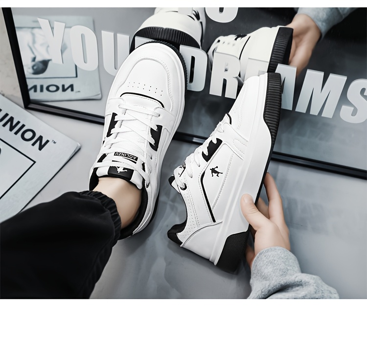 Trendy and Versatile Sports and Leisure Bread Board Shoes for Men | Autumn New Styles for Teenagers, Thick Soled Height Increasing White Shoes, Low Top, Fabric Upper, PVC Sole, Lace Closure, AOPLUS Brand
