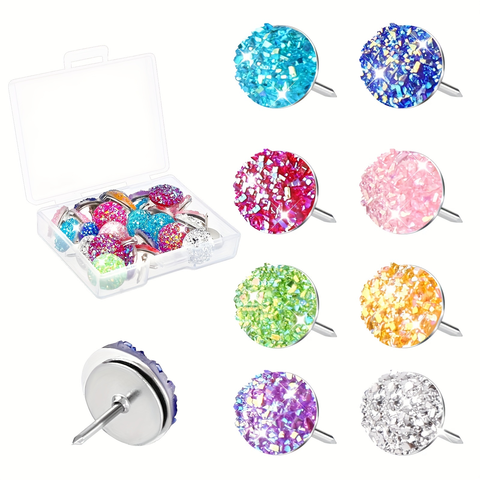 

30-piece Diamond Push Pins Set, Multicolored Glitter Rhinestone Thumb Tacks, Decorative Pushpins For Bulletin Boards, Cork Boards, Wall Hanging - Durable Abs Material