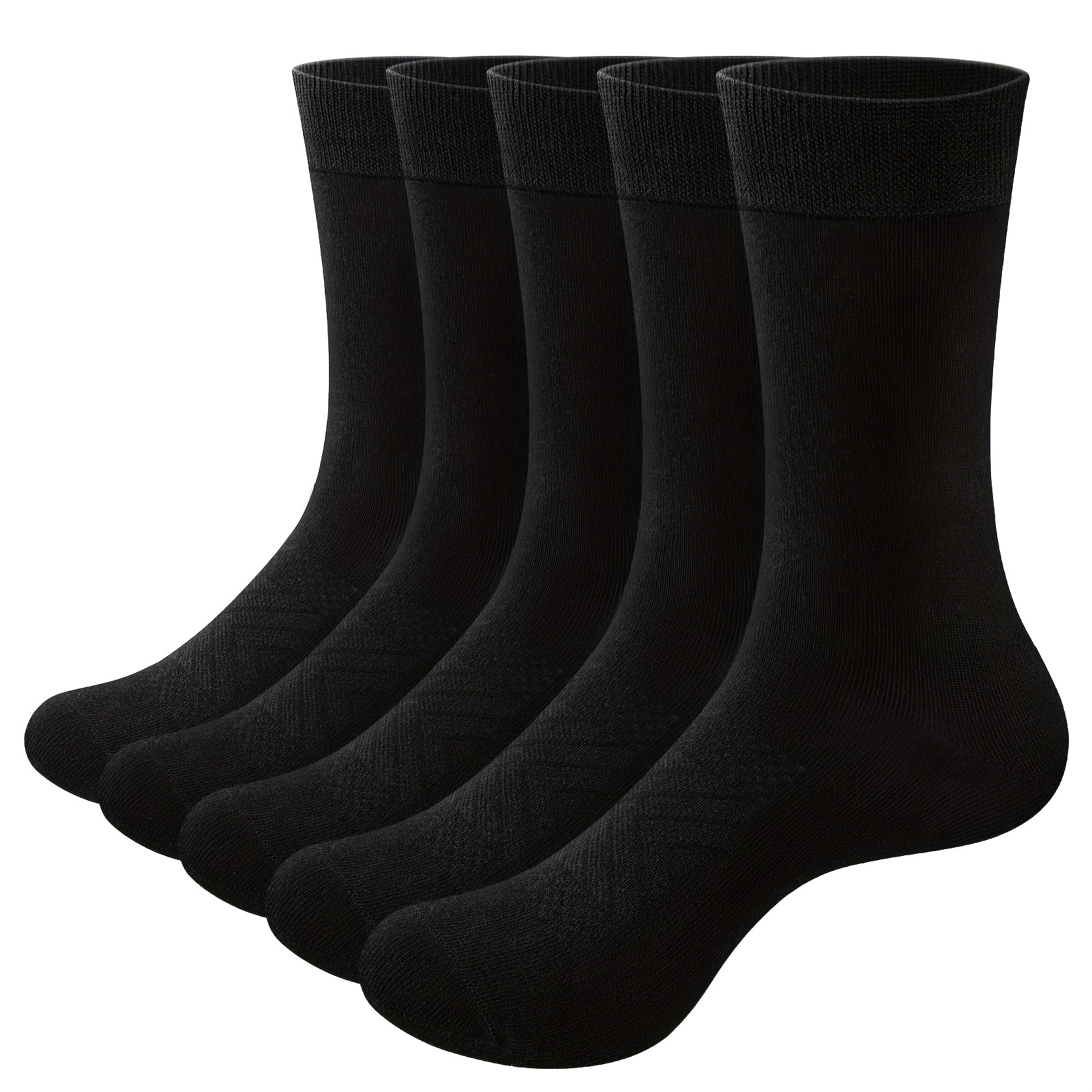 

5 Pairs Men's Socks - Soft, Breathable, Solid Color, Knit Fabric, 80% Bamboo Fiber, 14.0% Polyamide, 3.0% Spandex, Machine Washable, Black & White, Bamboo Socks