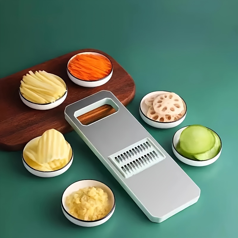 7pcs stainless steel multi function vegetable slicer and grater set with interchangeable blades manual kitchen gadget tool kit for potato carrot cucumber     Product details 4