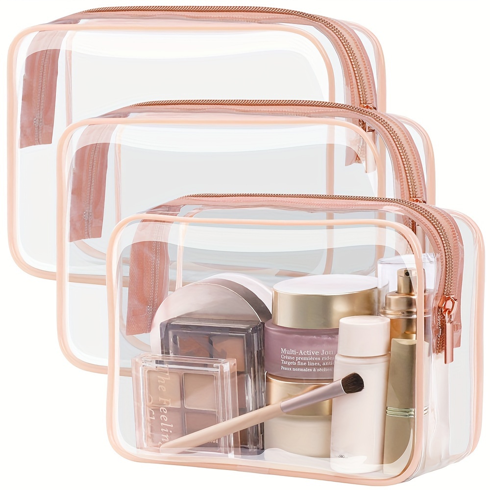 

3pcs, Clear Toiletry Bag, Waterproof Makeup Cosmetic Bag Travel Organizer For Accessories, Shampoo, Full-size Container, Toiletries