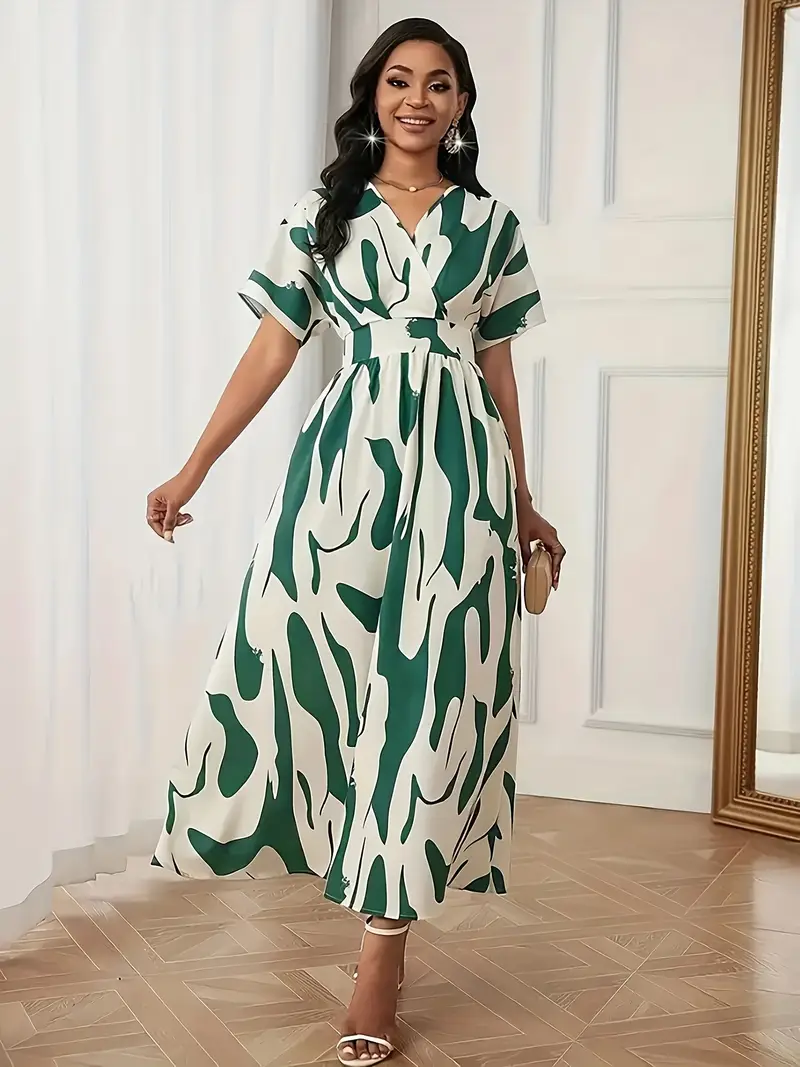 green and white geometric print dress Zara Ecru White Green Geo Geometric Print Karen Tiered Midi Dress size L 14 16