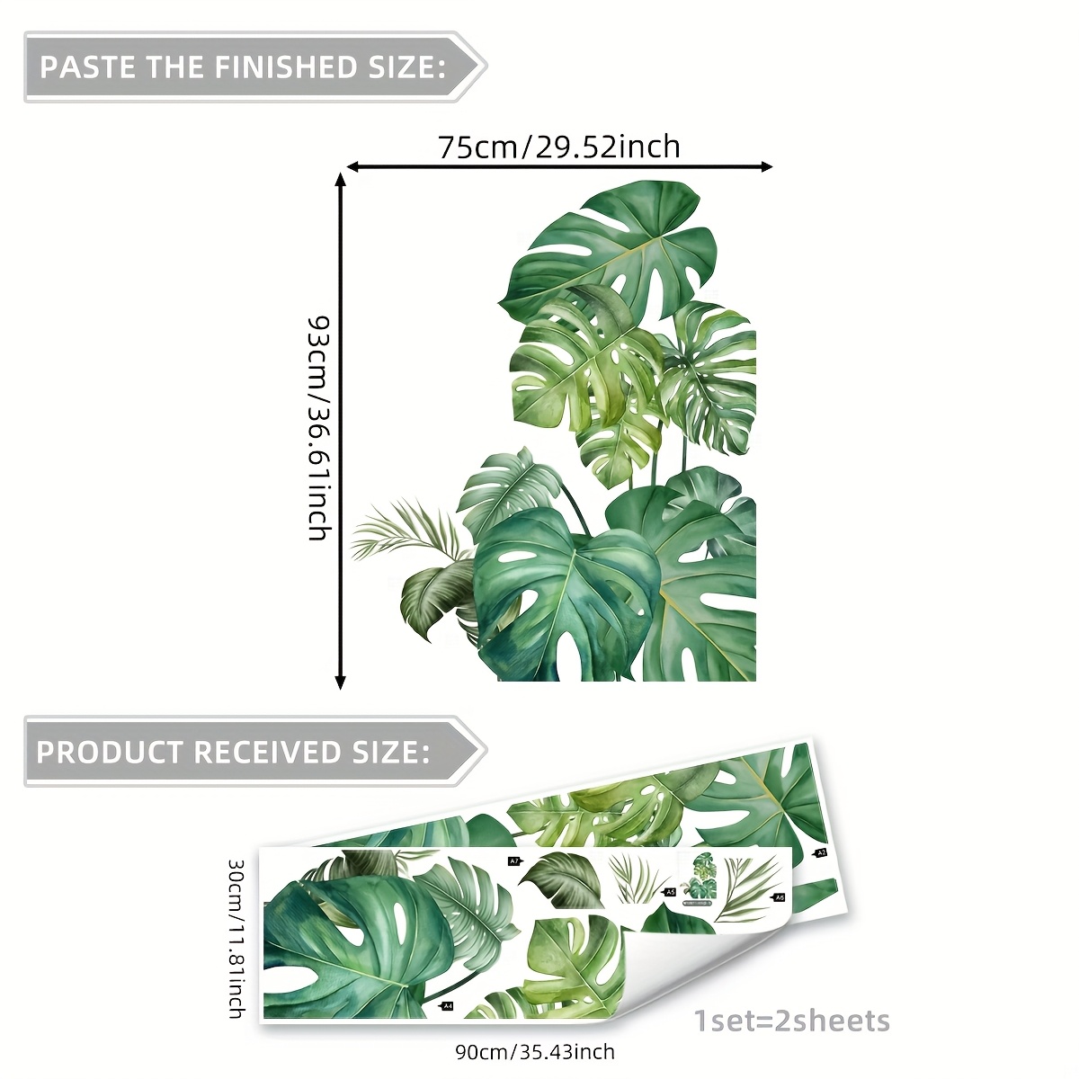 Image of A Set Of 2 Tropical Leaves Wall Stickers Home Decor Stickers Bedroom Living Room Toilet Bathroom Entrance Background Decoration Wall Stickers Stickers