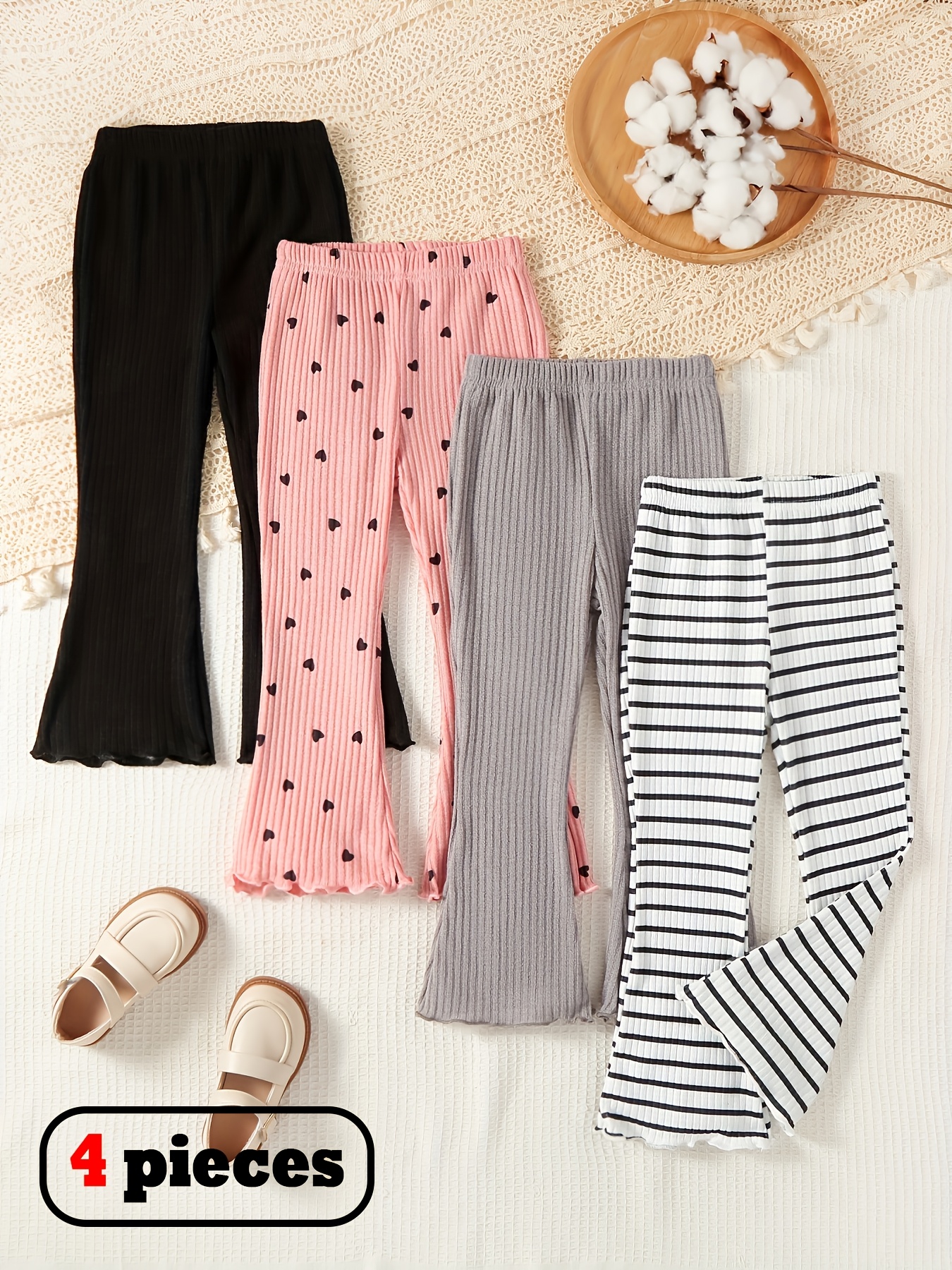 Girls' 4pcs Versatile Spring and Autumn Micro-Flare Pants Perfect for Outdoor