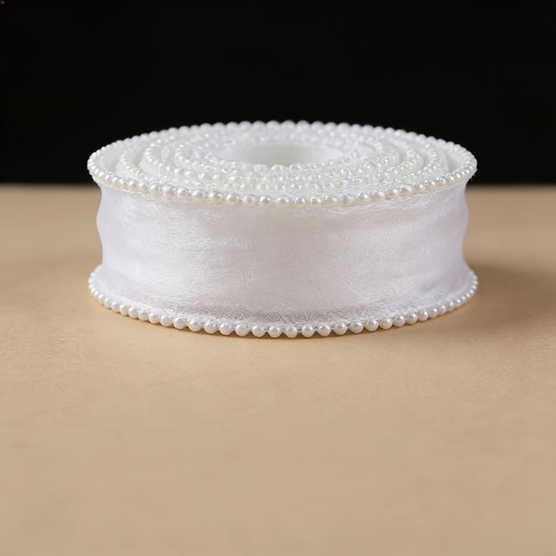 TEMU 1 Rolle/90 Zoll, Weißes Perlenrand Fischtail Tüll Satinband Blumen Frische Blume Kuchen Verpackungsband Geschenkband Schleife Hilfsmaterialien