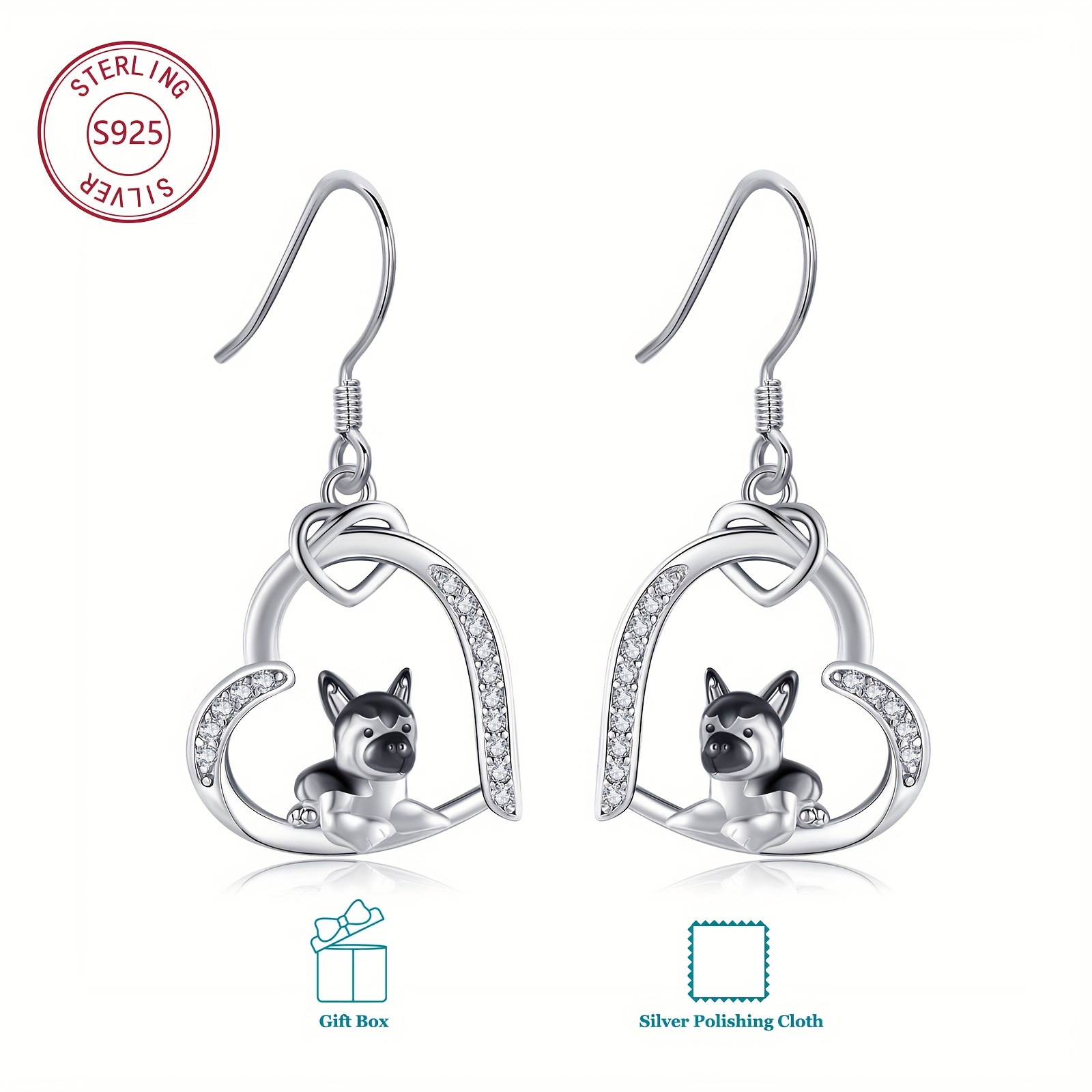 Women's S925 Sterling Silver Dog Earrings for German Shepherd Lovers