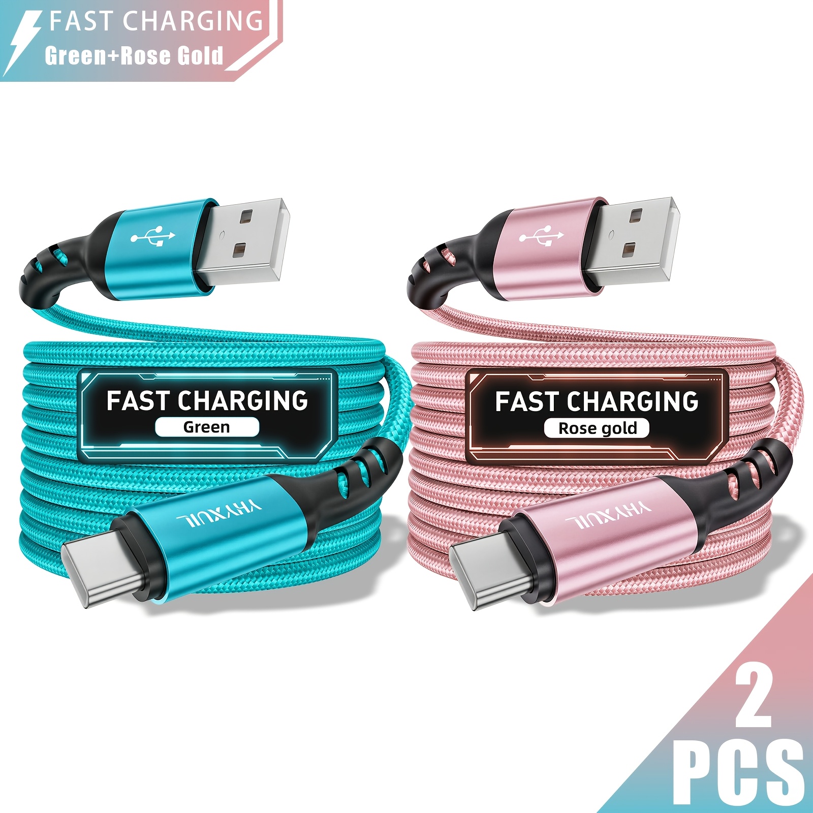 TEMU 2pcs Fast Charging Type-c Charging Cable, Data Transmission, Nylon Braided Sturdy And Durable Usb To Type C Interface Data Cable Suitable For ,