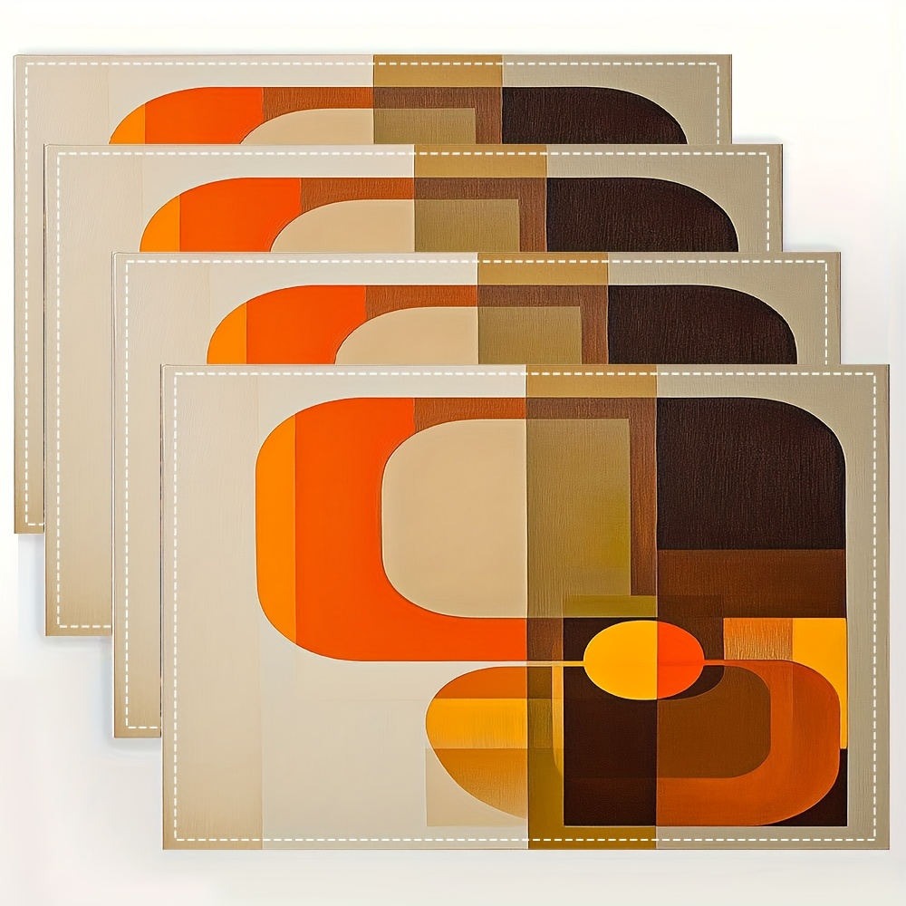 TEMU 4pcs Set Of Mid-century Modern Placemats, 12x18 Inches, Vintage Minimalist Print, Hand Washable, Square Dining Table Mats, Suitable For Dining,