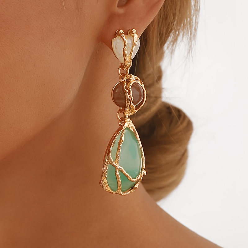 TEMU Women's Fashionable And Elegant Pendant Earrings, Available In 4 Colors (reddish Brown, Green, White, Blue), Suitable For Daily Wear, Parties,