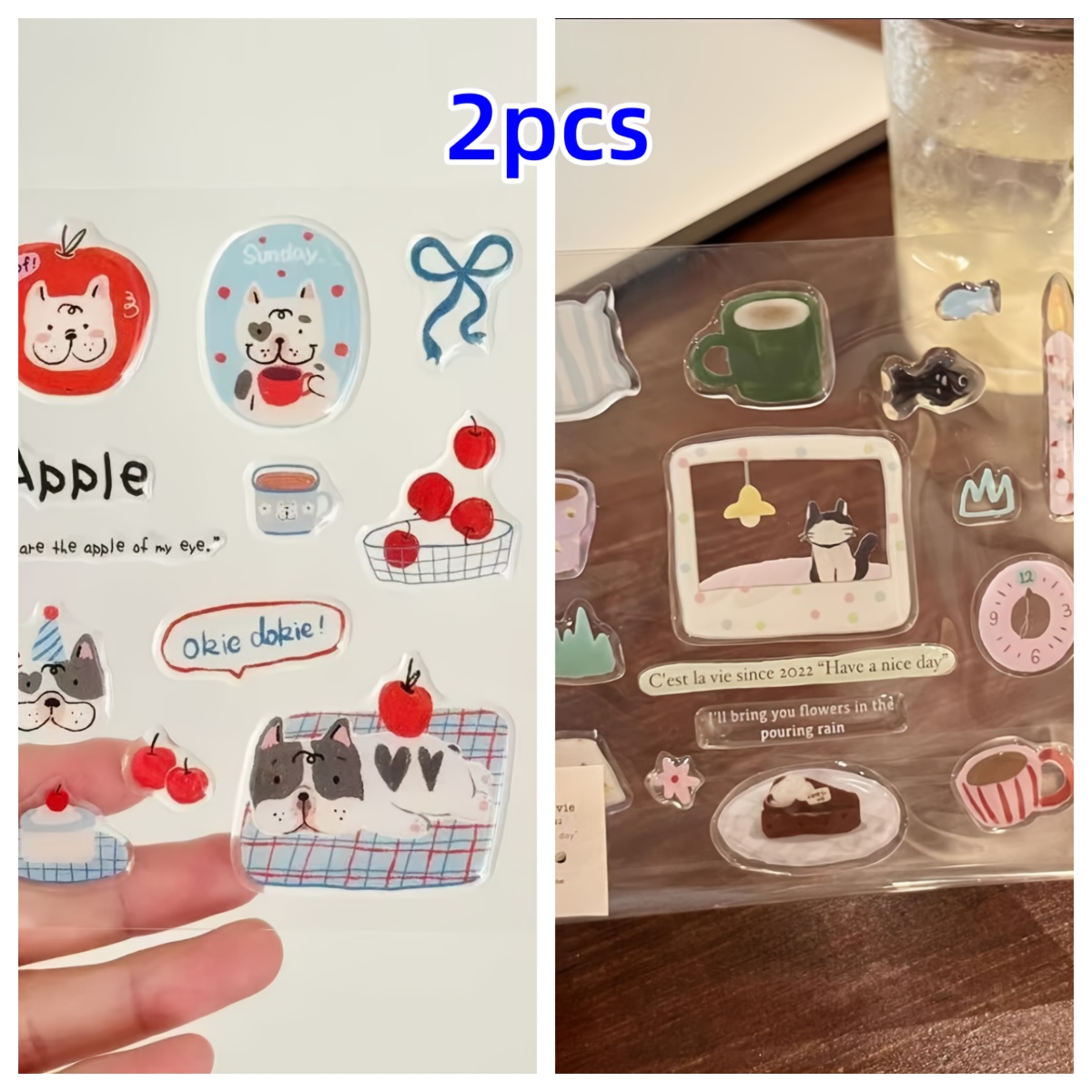 Image of 2pcs Korean Style Cute Black Cat – With Hand-drawn Illustration | Diy Decals For Phone Cases, Laptops & Tablets | Aesthetic Instagram Decor For Women & Teens