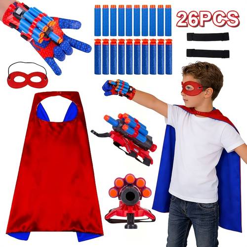 26pcs kids role play set pretend and blue hero dress up set ideal play hero set holiday dress up set red and launcher gloves two fixing straps and 20 foam halloween dress up