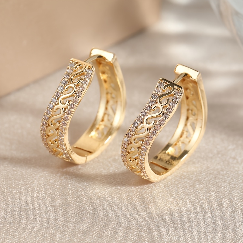 Image of Luxurious Copper Golden-plated Zirconia Inlaid Women's Circular Earrings
