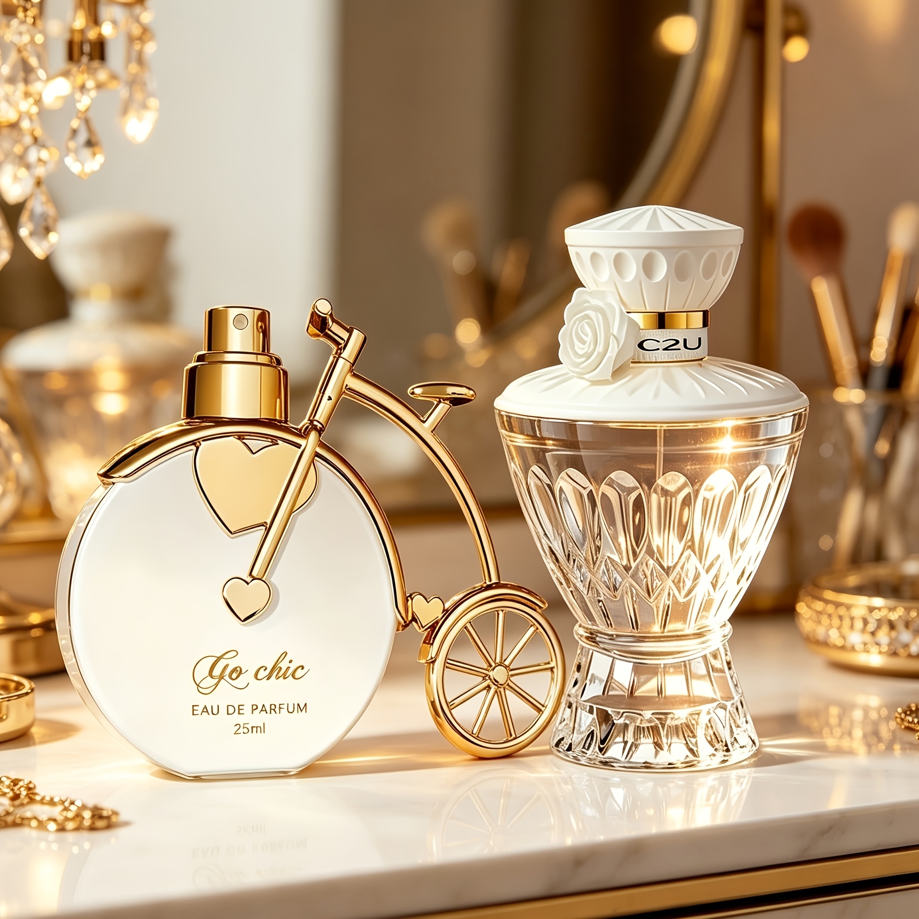 Image of Luxury Women's Perfume Set Of 2pcs: -shaped Eau De Toilette + Bicycle-themed Eau De Toilette. Elegant Floral And Fragrances With Long-lasting Scent. The Gift For Your 1
