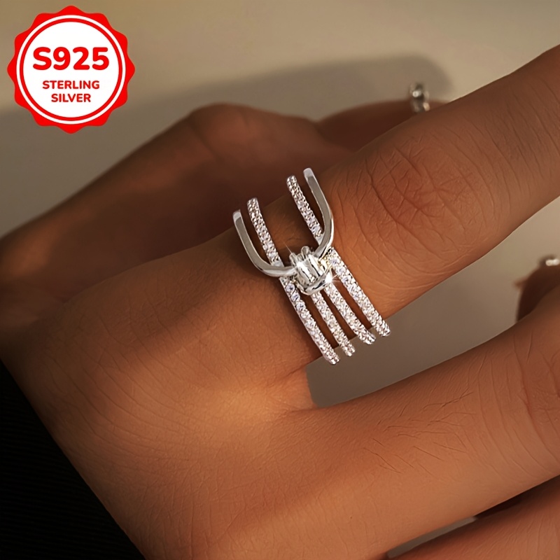Women's Sparkling Zirconia Rope Knot Open Ring 925Silvery