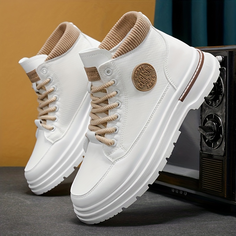TEMU Men's High-top Casual Sports Shoes, Durable Pu Soles, Breathable Fabric , Lacing, Sports And , Suitable For Hiking, Mountaineering And Outdoor
