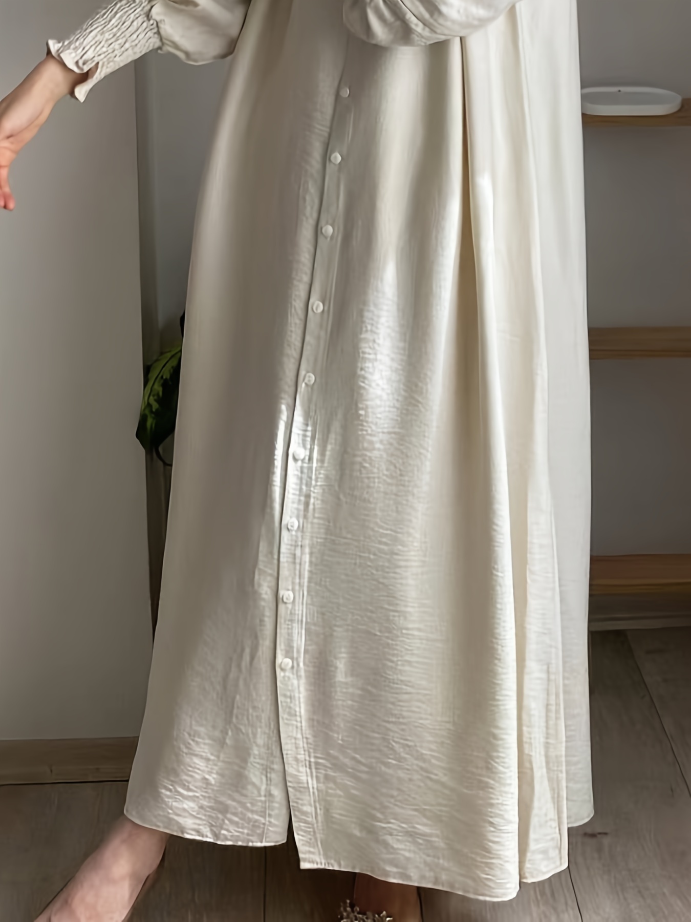 womens elegant long sleeve a line dress solid color muslim - Temu