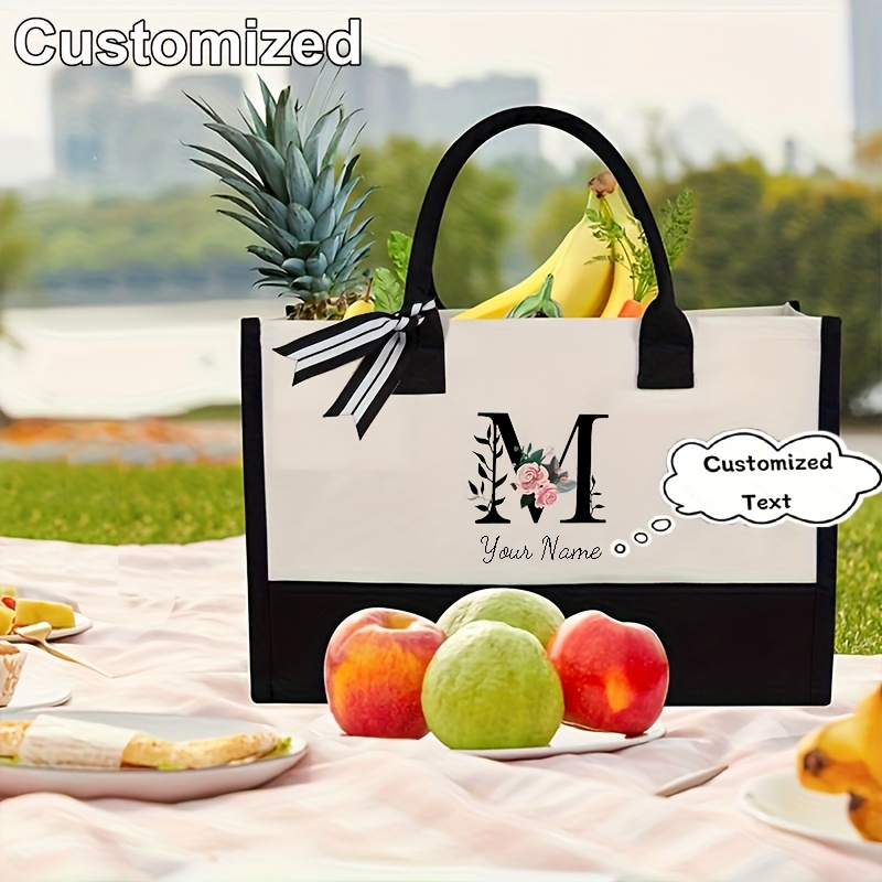TEMU 1pc Personalized Tote Bag Name/text - Large Capacity Lightweight Nylon Suitable For Women, Moms, School, Book Bag, Gift For Christmas, With