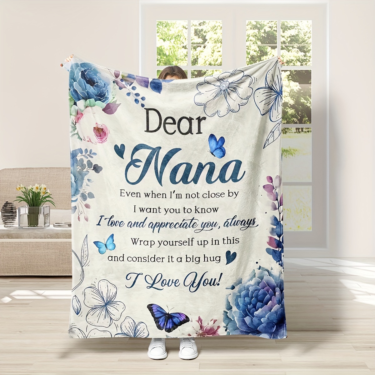 

Style Personalized Nana Throw Blanket With Digital Floral Print - -friendly Polyester, Machine Washable, Multipurpose Knitted Sofa/shawl/nap Throw - Stain Resistant And Use Gift Blanket