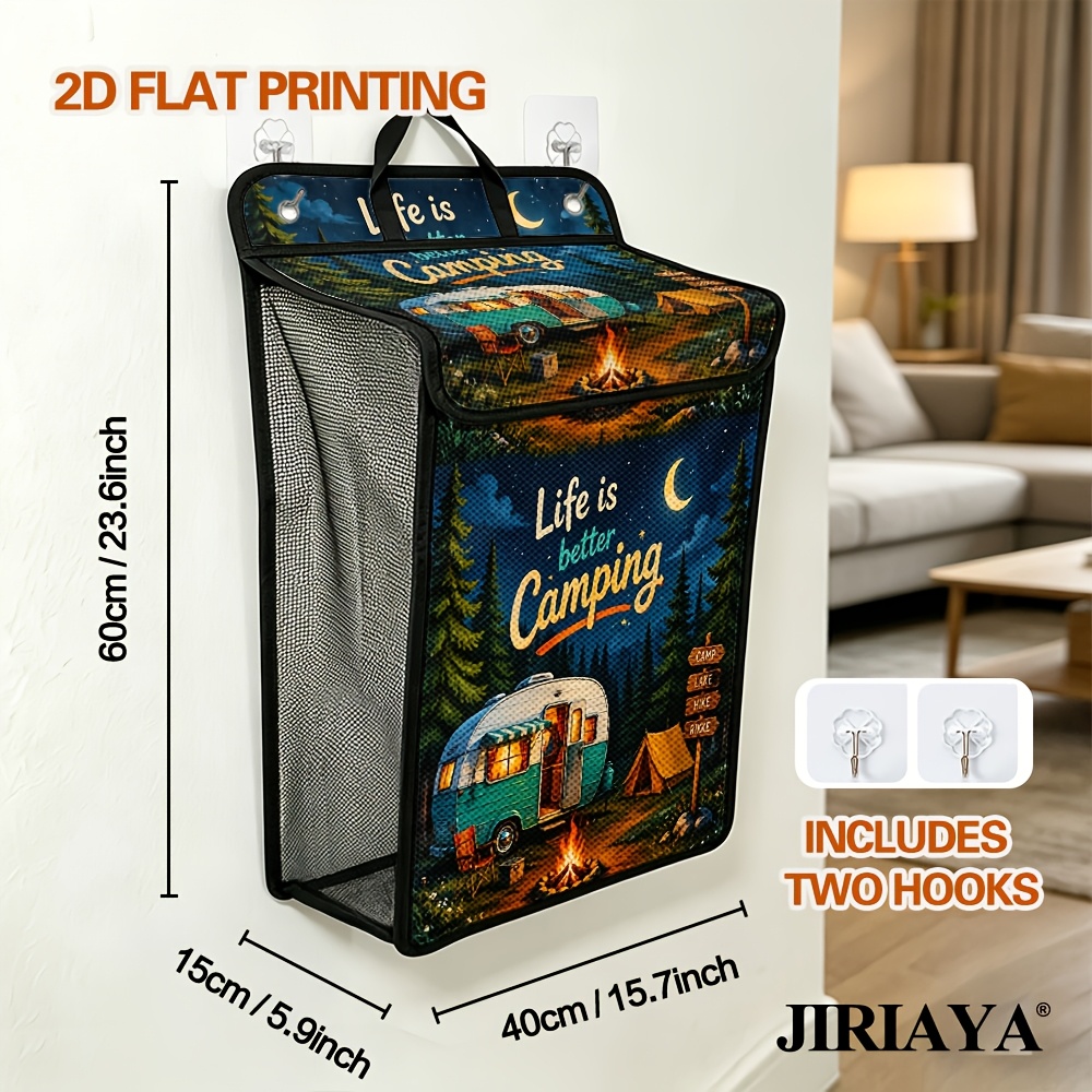 TEMU 2d Flat Printing, 1pc Wall-mounted Laundry Basket, Stylish Teal Night Scene Patterned Dirty Clothes Hamper, Large Capacity Foldable Hanging