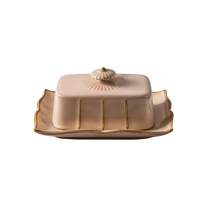 Image of 1 Set European Style Ceramic Butter Dish Keeper With Lid, To Hard Butter! Perfect For Countertop & Refrigerator Use, Butter , Design, Great Gift For Kitchen, Bakers, Housewarming & Holidays