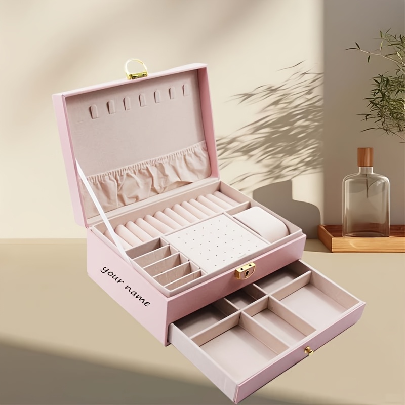 Double-Layer Faux Leather Jewelry Box with Lock and Key