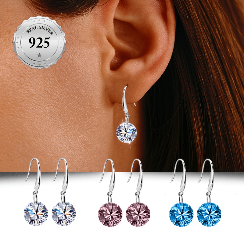 

1 Pair Elegant 925 Sterling Silver Dangle Earrings, Sparkling Bling Cubic Zirconia, Hypoallergenic, Lightweight 1g, Parties, Gifting, Valentine's Day, All