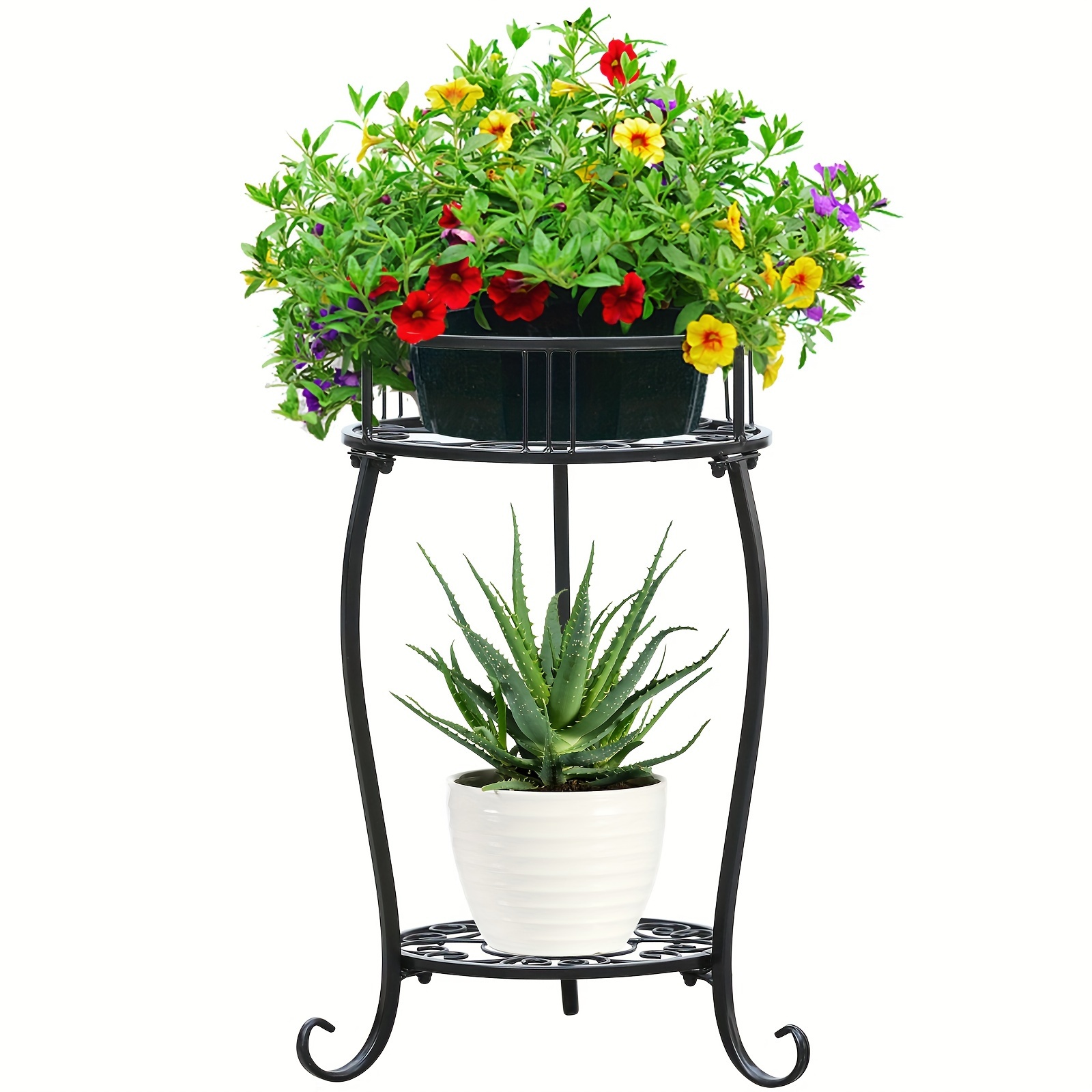 

Potted Plant Stand 2 Tier Metal Stand Anti-rust Heavy Duty Plant Holder Shelf For Home Indoor Outdoor