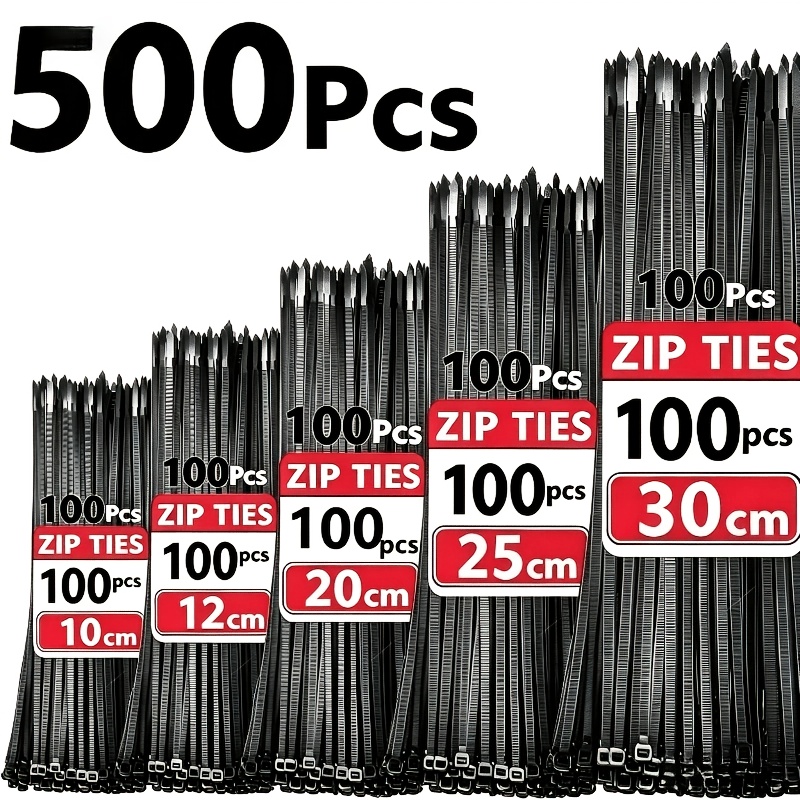 TEMU 500pcs (5pcs) Heavy-duty Nylon Cable Ties Suitable For Indoor/outdoor Use, Self-locking Adjustable Locks With High Tensile Strength