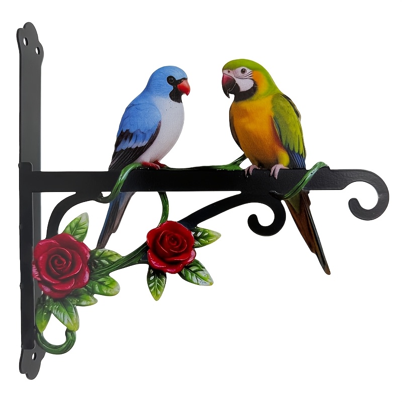 E-shop Metall Papagei und Blumen Design Wandhaken für Außenbereich, Leuchtend Bunt, Rostfrei und Sonnenschutz, Kranz Haken Eisenstruktur ist Stark und