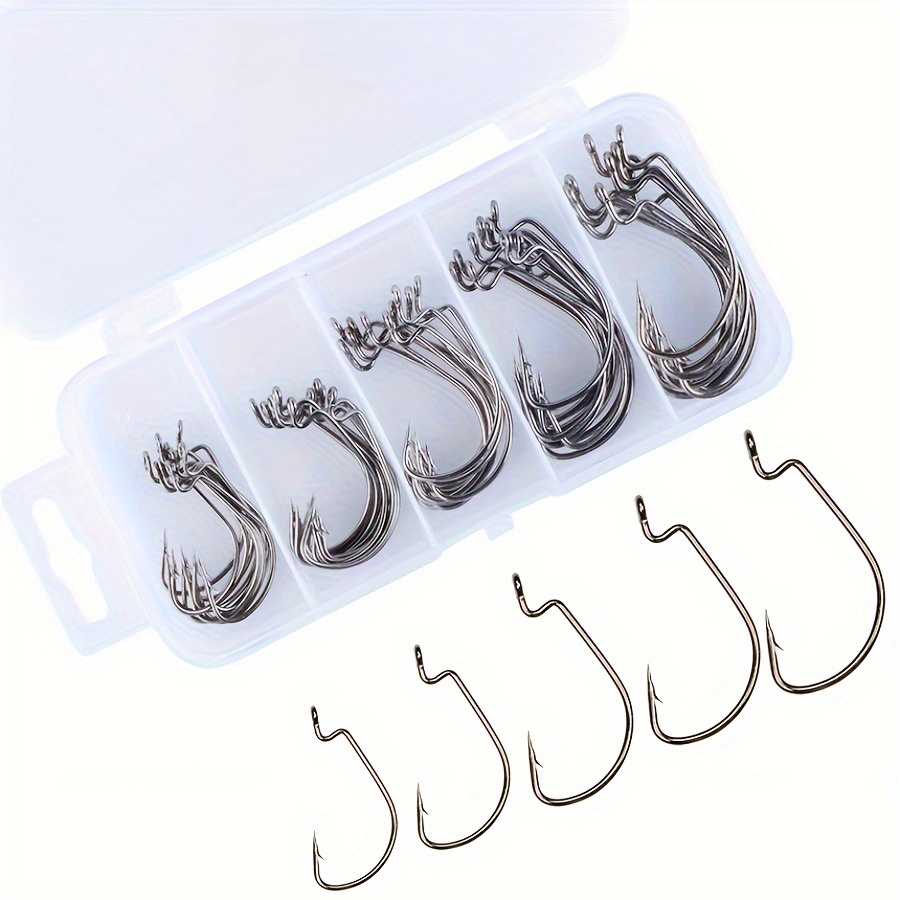 50-piece Crank Hooks, Fishing Hook Set With , Wide Soft Worm Hook For Sea Fishing