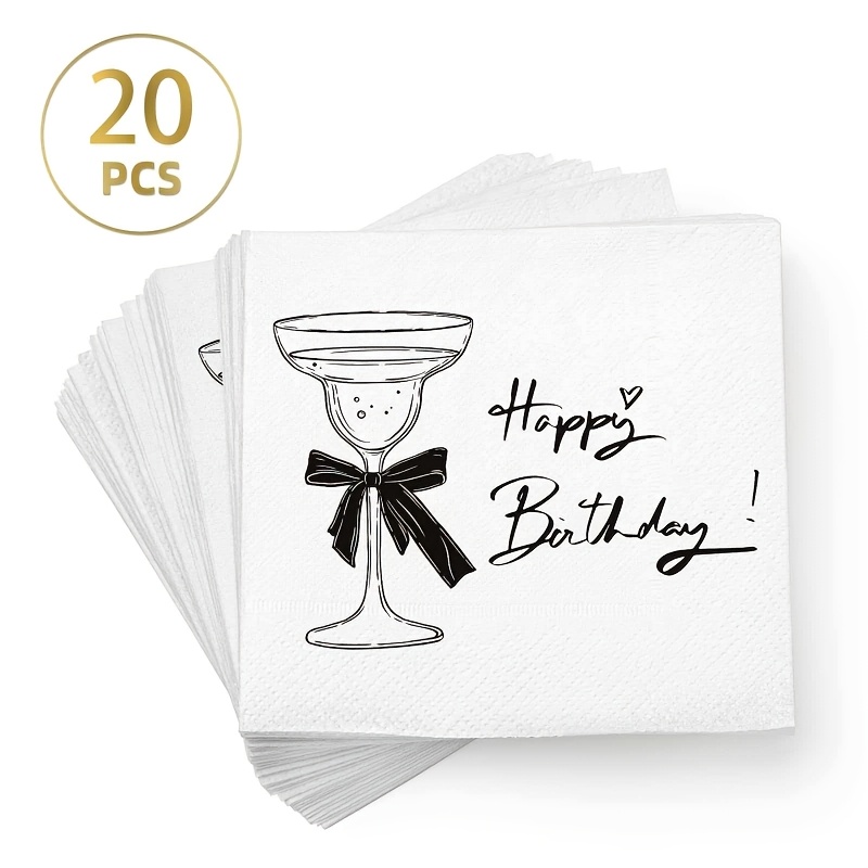 TEMU 20 serviettes de luxe " Anniversaire", élégant nœud noir, parfaites pour cocktails et , serviettes de fête, serviettes jetables 3 épaisseurs